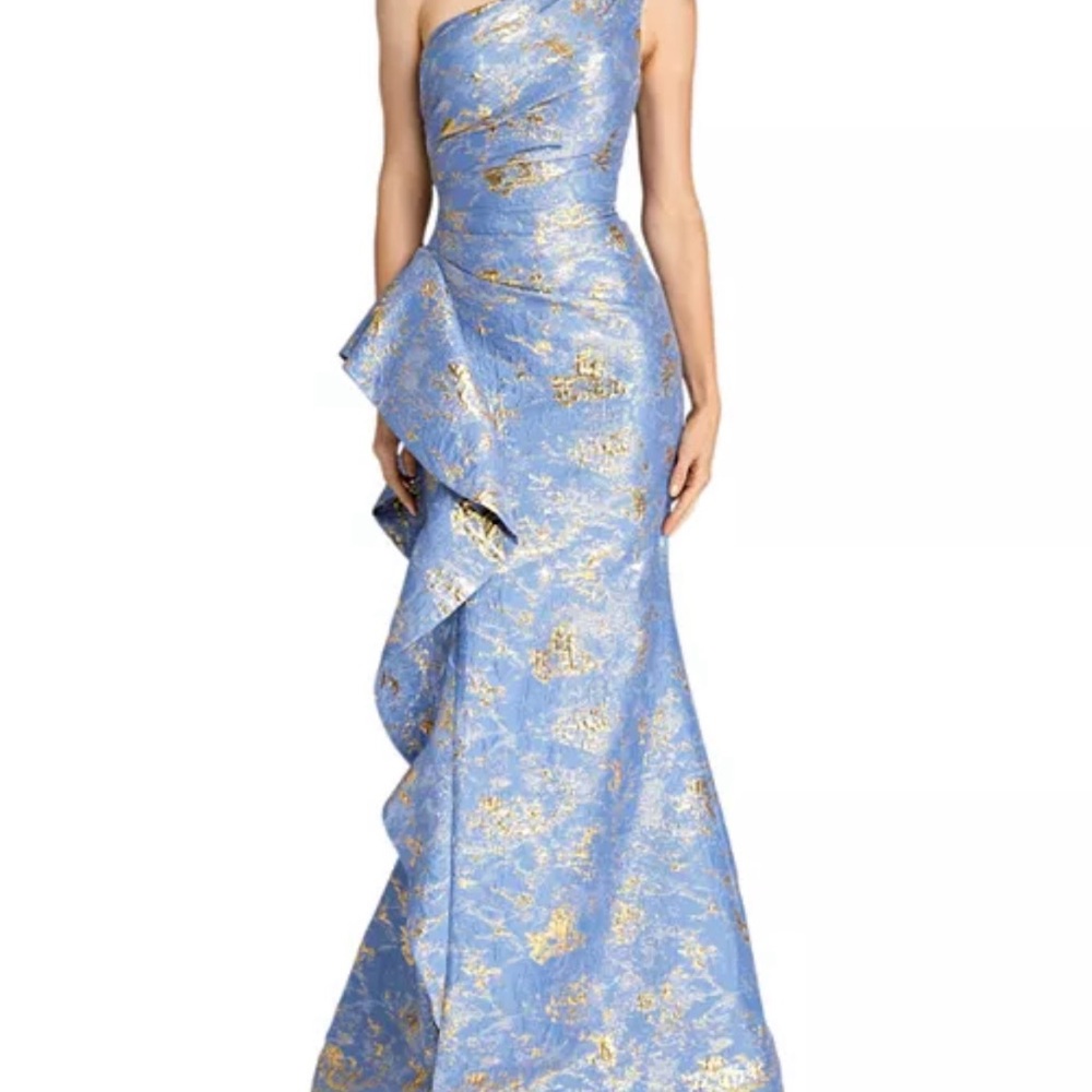 Teri Jon by Rickie Freeman Metallic Jacquard One-Shoulder Gown (updates)